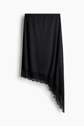 H & M - Asymmetrische rok met kanten rand - Zwart