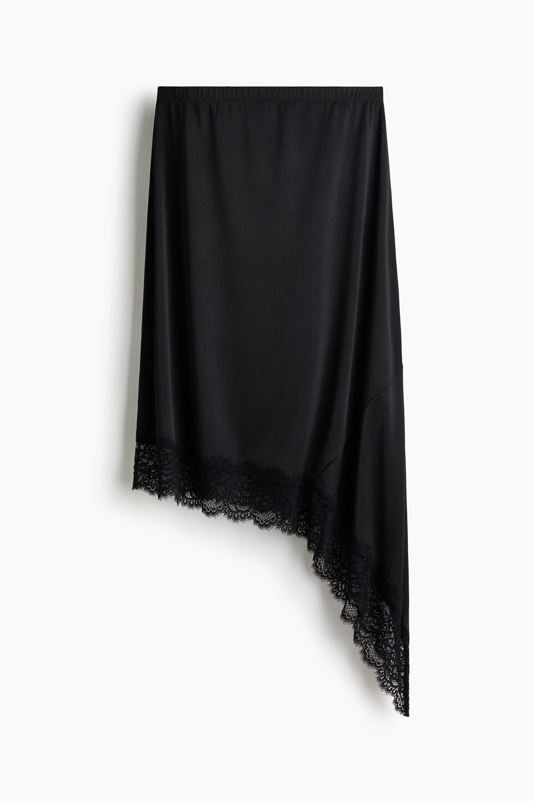 H & M - Asymmetrische rok met kanten rand - Zwart