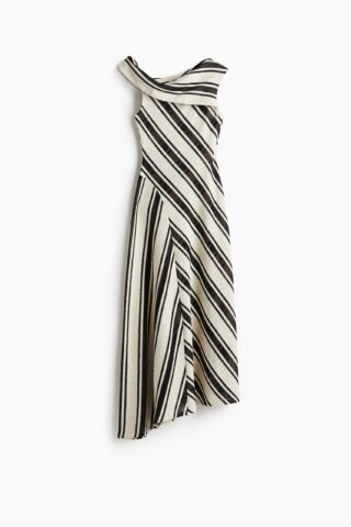 H & M - Gebreide one-shoulderjurk - Roomwit/Zwart Gestreept
