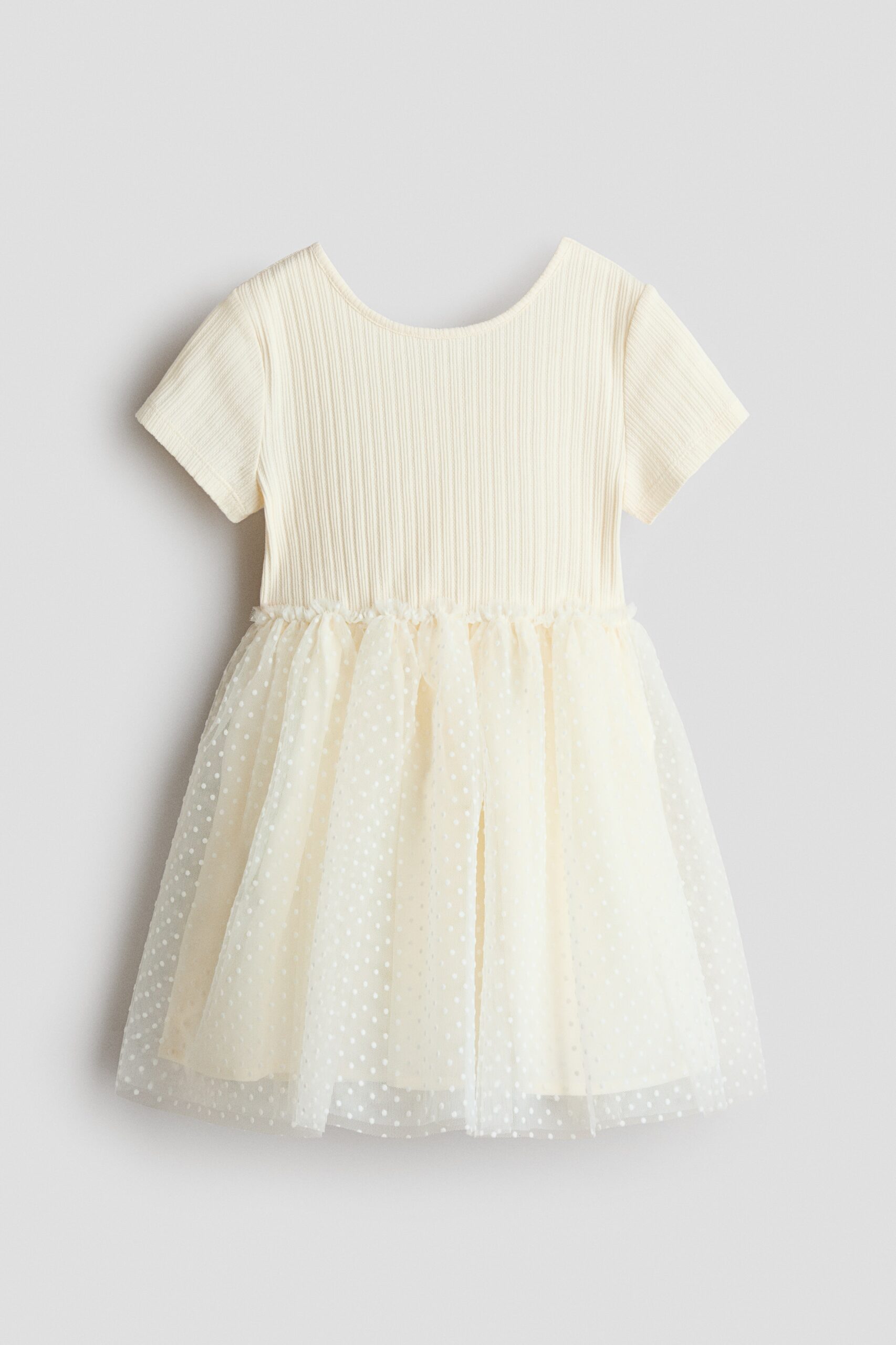 H & M - Jurk met tulen rok en flockprint - Roomwit/Stippen