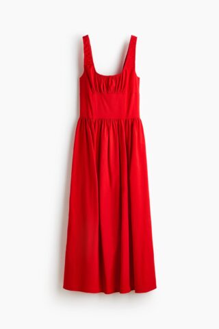 H & M - Geplooide jurk van linnenmix - Rood