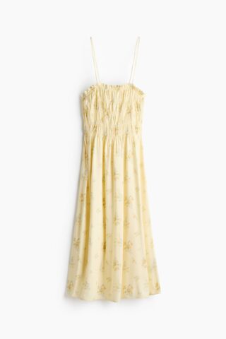 H & M - Strappy jurk met smokwerk - Lichtgeel/Bloemen
