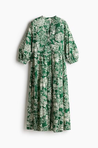 H & M - Halflange strokenjurk - Groen/Dessin