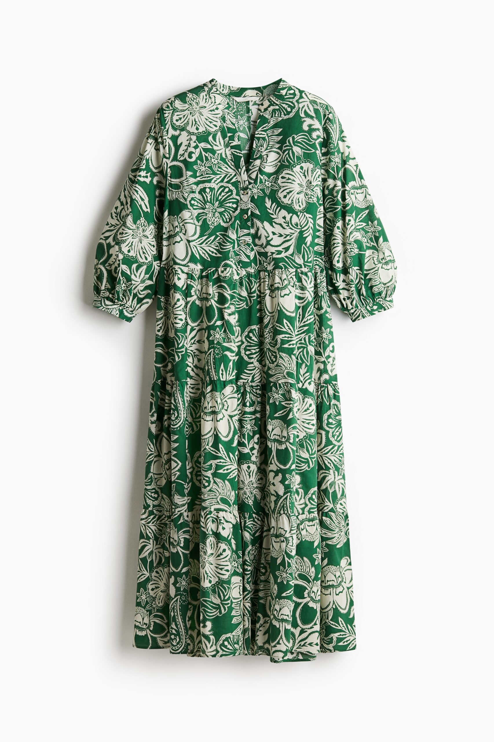 H & M - Halflange strokenjurk - Groen/Dessin