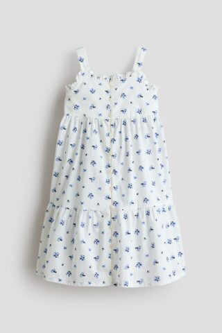 H & M - Katoenen strokenjurk - Wit/Bloemen