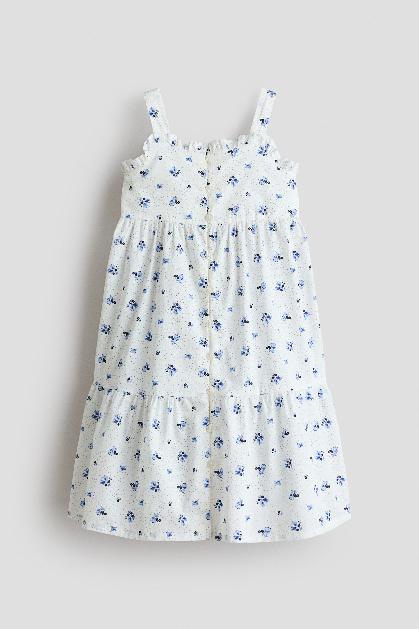 H & M - Katoenen strokenjurk - Wit/Bloemen
