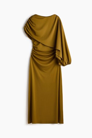 H & M - Gedrapeerde jurk met cape - Olijfgoud