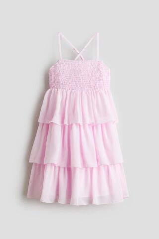 H & M - Chiffon jurk met volants - Lichtroze