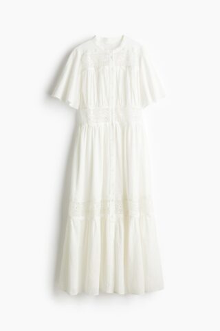 H & M - Katoenen jurk met kant - Wit