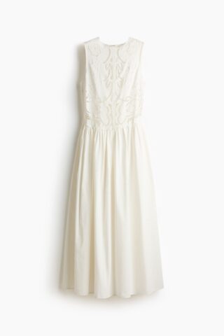 H & M - Geborduurde jurk van linnenmix - Wit