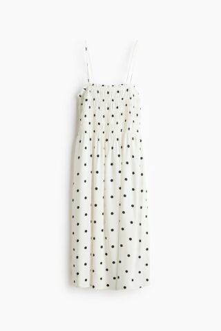 H & M - Strappy jurk met smokwerk - Wit/Polkadot