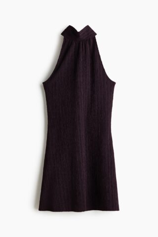 H & M - Halterjurk met crinkle-effect - Donkerpaars