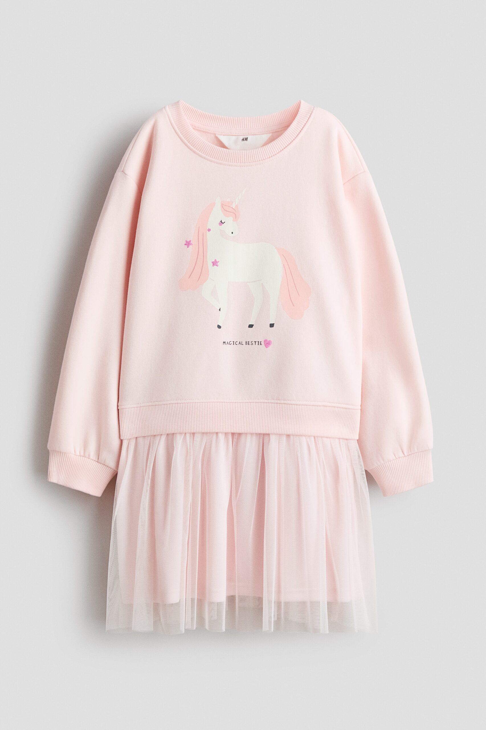H & M - Sweatjurk met tulen rok - Lichtroze/Eenhoorn H & M - Sweatjurk met tulen rok - Lichtroze/Eenhoorn
