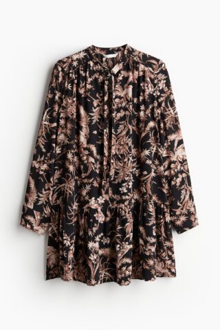 H & M - Jurk met strikbanden - Zwart/Dessin