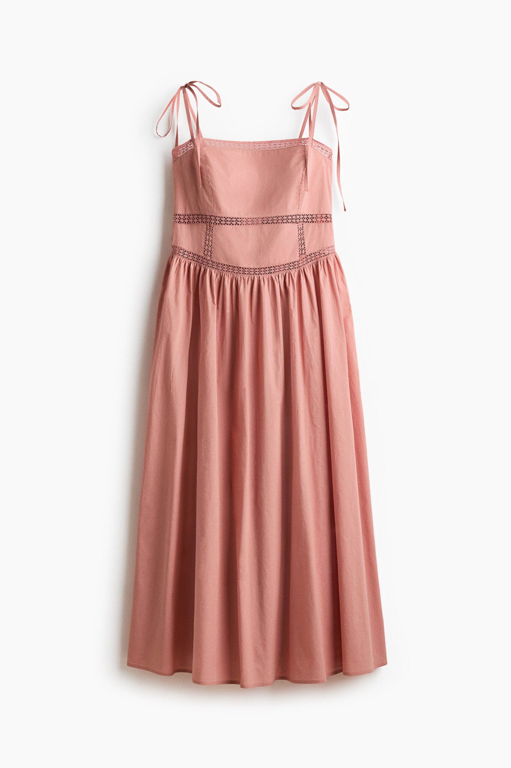 H & M - Katoenen jurk met strikbandjes - Dusty Roze