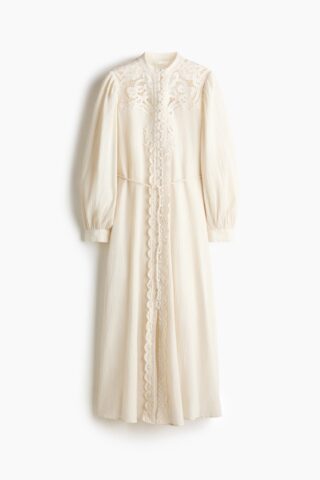 H & M - Katoenen jurk met kant - Roomwit