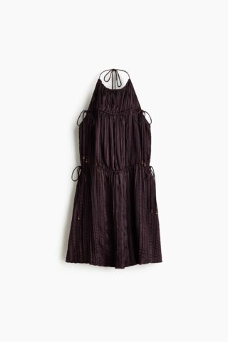 H & M - Halterjurk met drawstring - Donkerbruin