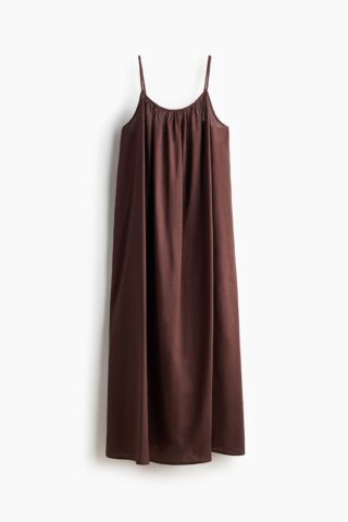 H & M - Jurk van linnenmix - Donkerbruin