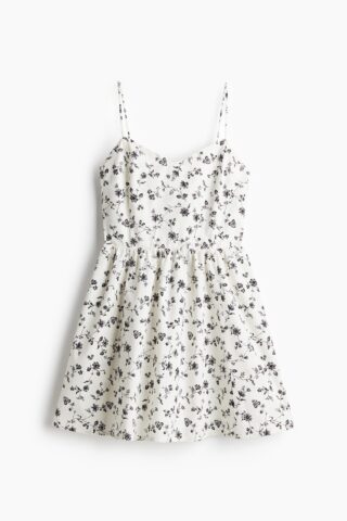 H & M - Katoenen jurk met uitlopende rok - Wit/Bloemen
