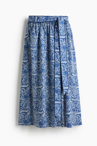 H & M - Popeline rok met strikbanden - Blauw/Paisleydessin