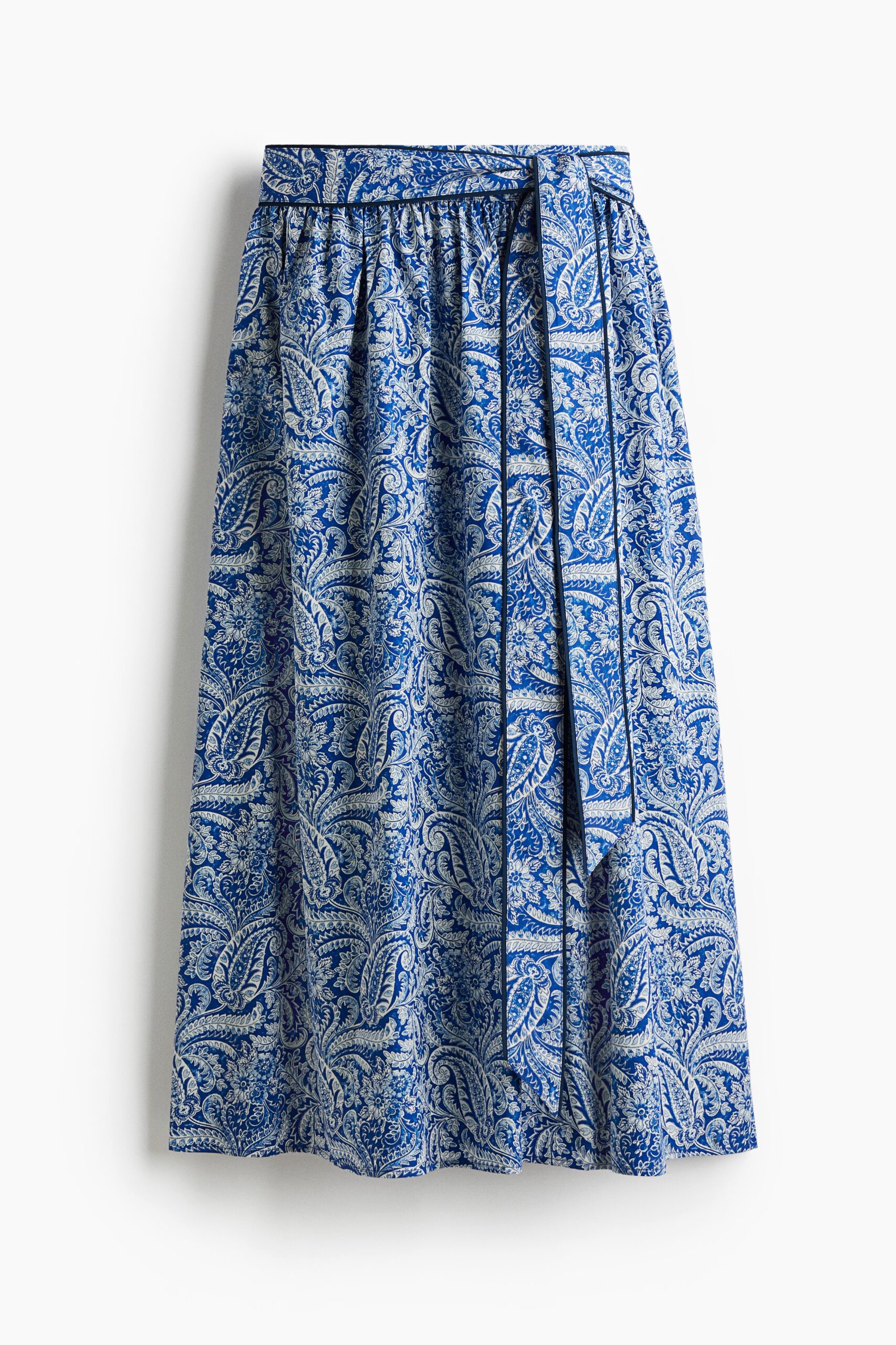 H & M - Popeline rok met strikbanden - Blauw/Paisleydessin