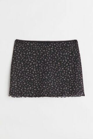 H & M - Mesh minirok - Zwart/Bloemetjes