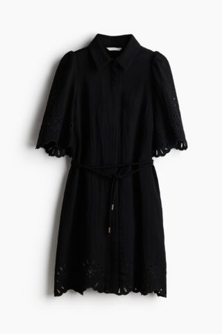H & M - Jurk met broderie anglaise - Zwart