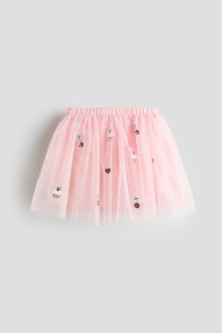 H & M - Tulen rok met pailletten - Lichtroze/Kersen