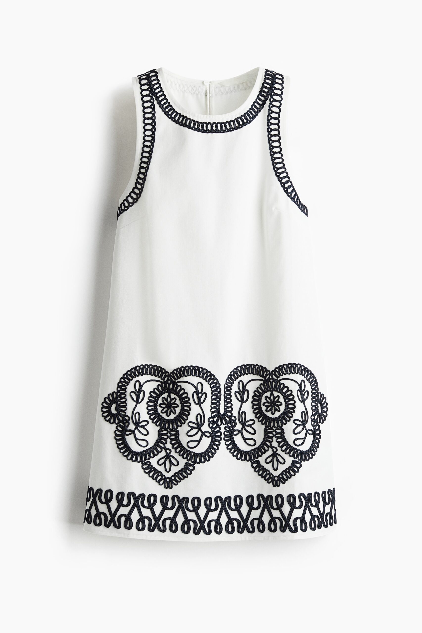 H & M - Shift-jurk met borduursel - Wit/Zwart
