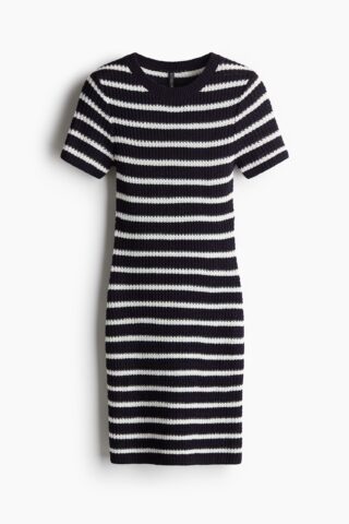 H & M - Gebreide bodyconjurk - Marineblauw/Gestreept