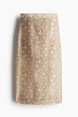 H & M - Kokerrok van lyocellmix - Beige/Slangenleerdessin