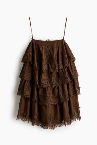 H & M - Volantjurk met kanten biezen - Bruin