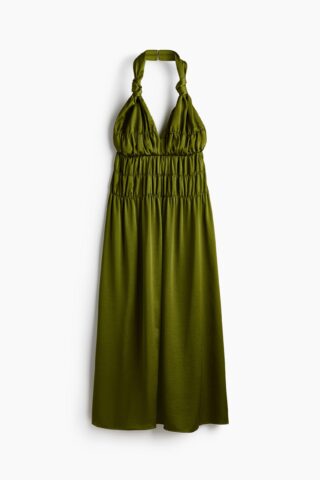 H & M - Ingerimpelde halterjurk - Olijfgroen