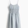 H & M - Katoenen jurk met strikbandjes - Lichtblauw/Gingham-Ruit