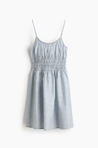 H & M - Katoenen jurk met strikbandjes - Lichtblauw/Gingham-Ruit