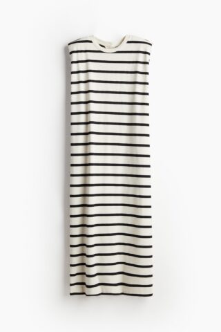 H & M - Mouwloze jurk met schoudervullingen - Wit/Gestreept