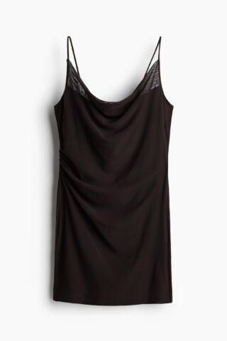 H & M - Gedrapeerde jurk van mesh - Donkerbruin