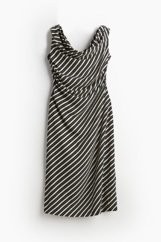H & M - Gedrapeerde one-shoulderjurk - Zwart/Gestreept