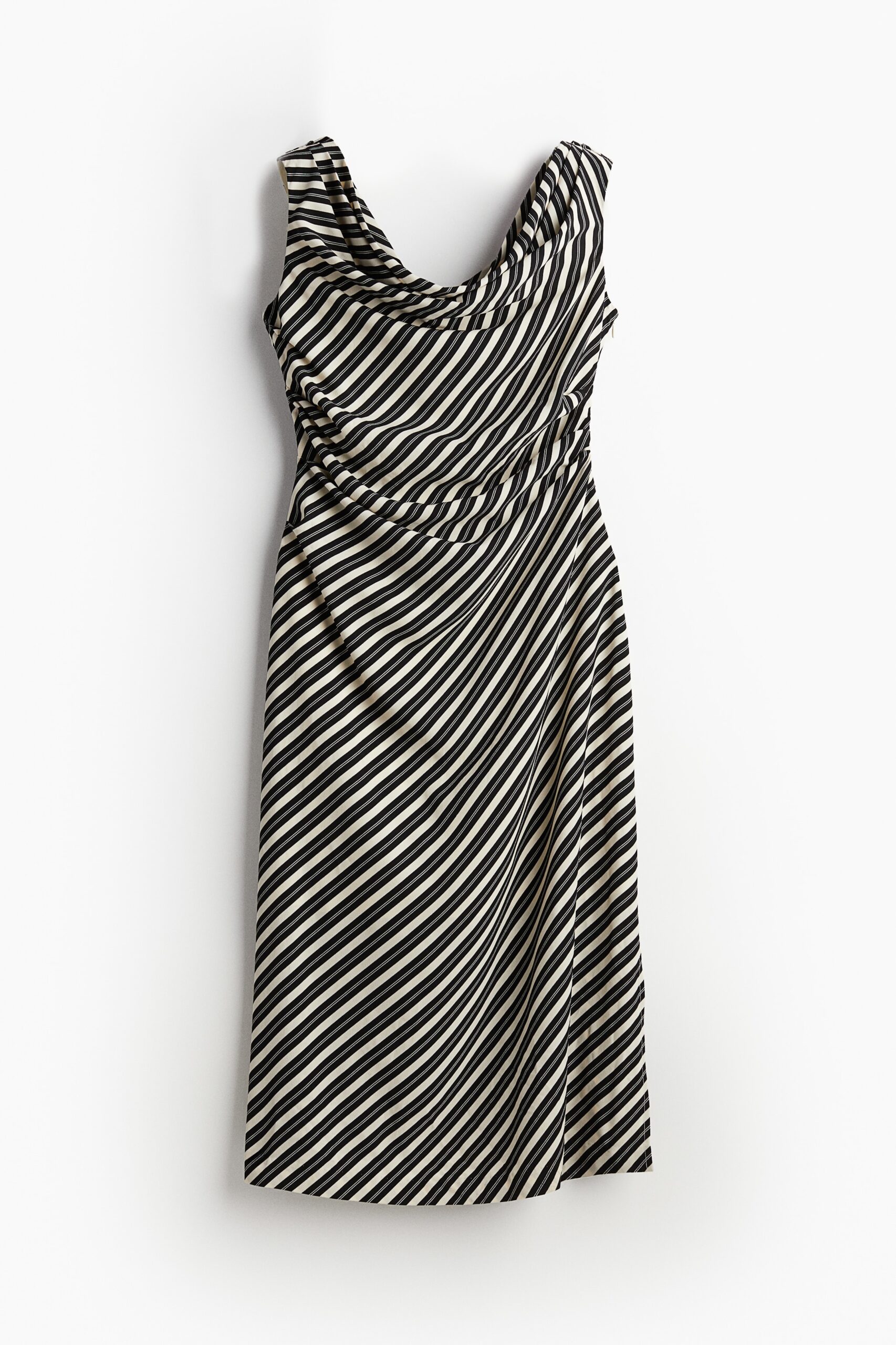 H & M - Gedrapeerde one-shoulderjurk - Zwart/Gestreept H & M - Gedrapeerde one-shoulderjurk - Zwart/Gestreept