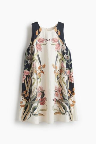 H & M - Shift-jurk met print - Roomwit/Bloemen