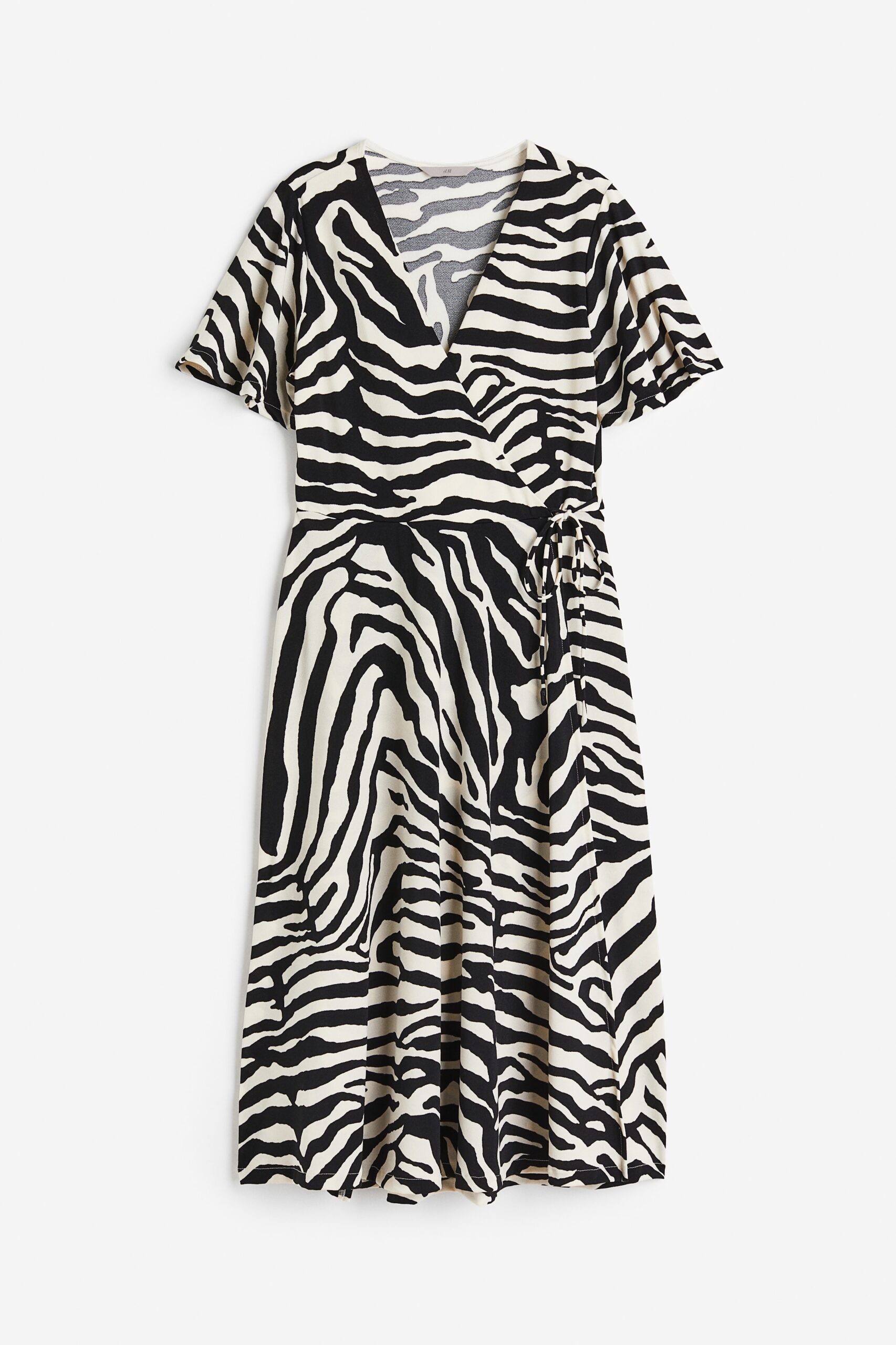 H & M - Tricot overslagjurk - Roomwit/Zebradessin