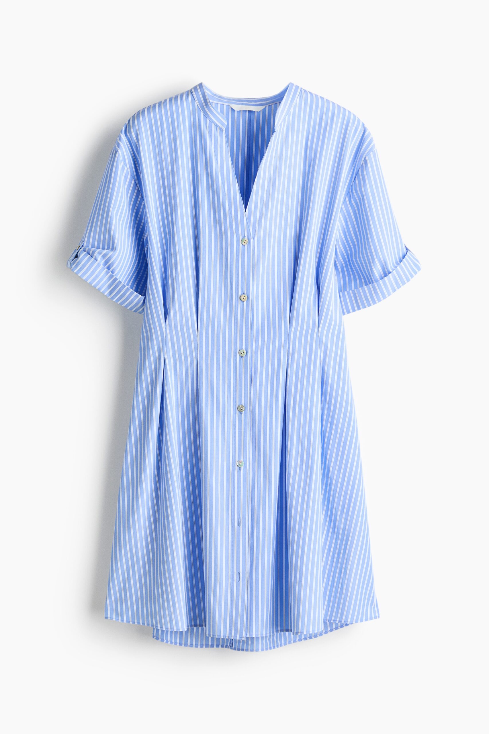 H & M - Getailleerde overhemdjurk - Lichtblauw/Gestreept