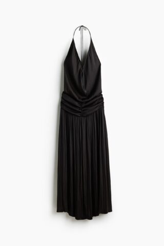 H & M - Halterjurk met watervalhals - Donkerbruin