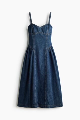 H & M - Denim jurk met uitlopende rok - Denimblauw