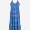 H & M - Slip-on jurk van mesh - Blauw/Geruit