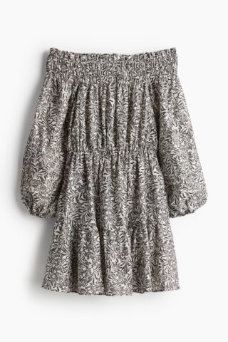 H & M - Off-the-shoulderjurk - Roomwit/Grijs Dessin