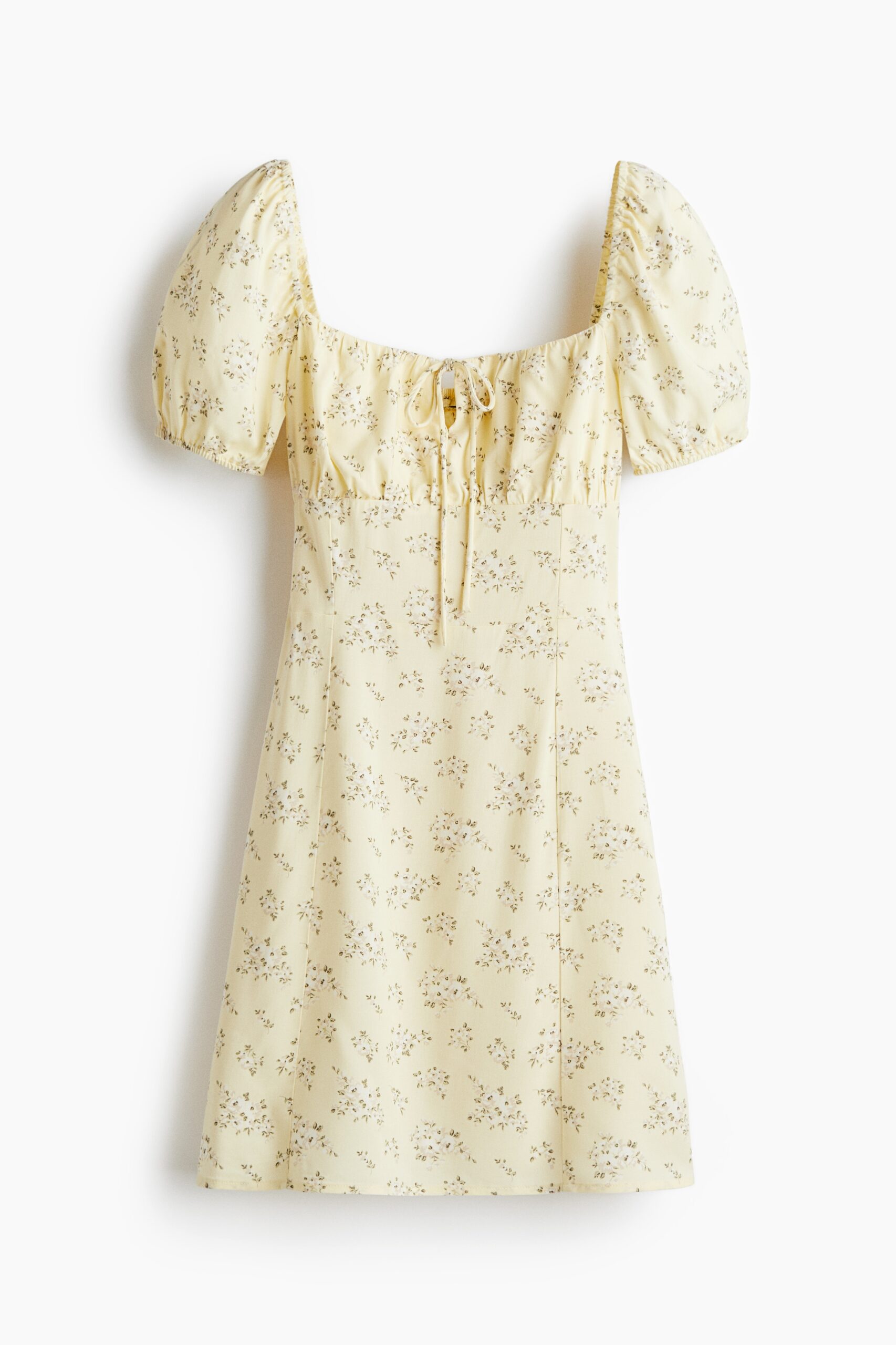 H & M - Jurk met pofmouwen - Geel/Bloemen