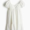 H & M - Jurk met pofmouwen - Roomwit/Broderie Anglaise