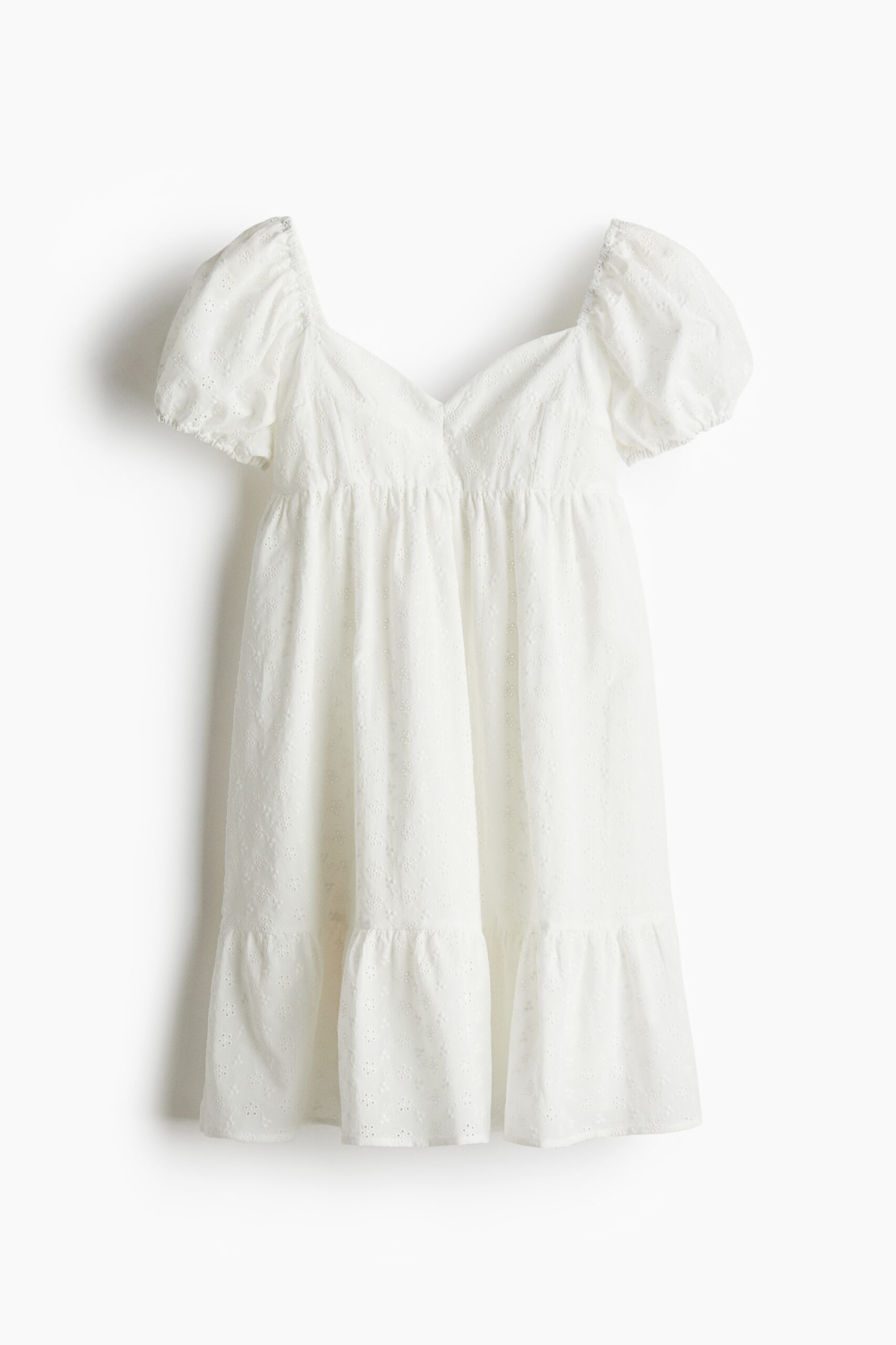 H & M - Jurk met pofmouwen - Roomwit/Broderie Anglaise