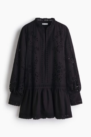 H & M - Jurk met broderie anglaise - Zwart